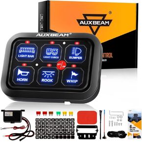 Auxbeam 8 Gang Switch Panel BA80 Automatic Dimmable LED Touch Control Panel Box نظام التتابع الإلكتروني للسيارة التي تعمل باللمس صندوق التبديل العالمي للشاحنة ATV UTV Boat Marine SUV Caravan - أزرق، ضمان لمدة عامين