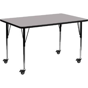 Flash Furniture Mobile 30''W x 72''L Rectangular Grey Thermal Laminate Activity Table - Standard Height Adjustable Legs