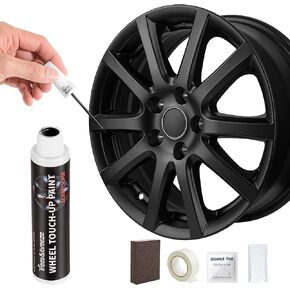 Black Rim Touch Up Paint, Car Wheel Repair Kit, Wheel Touch Up Paint Pen, Quick And Easy Repairs for Curb Rash, Scuff And Scratch (Gloss Black)
