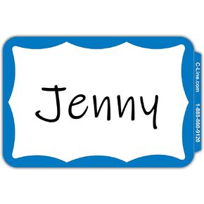 C-Line Pressure Sensitive Peel and Stick Name Badges, Blue Border, 3.5 x 2.25 Inches, 100 per Box (92265)