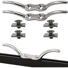 Pmsanzay Stainless Steel Cord Cleat, 6" Rope Cleat Anchor Cleat, 2 Pcs per Pack,with Quick Release Track Rail Adapter Hardware for Kayak Boat Track Mount - Easy to Install - No Drilling