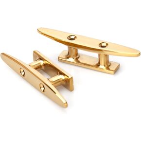 YUSOVE Brass Color Boat Cleats 4 Inch Boat Cleats Gold 316 Stainless Steel Boat Open Base Cleat for Marine or Decorative Applications,with Screws,Boat Marine Mooring Accessories,Pack of 2