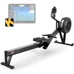 PASYOU Rowing Machine for Home Use - Commercial-Grade Rower Machine Foldable Air Rowing Machine with 10-Level Resistance, Bluetooth Backlit Monitor, Adjustable-Angle Device Holder - 350LBS Load