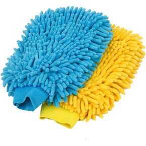 MR.SIGA Premium Microfiber Soft Chenille Car Wash Mitt, Pack of 2, Blue & Yellow