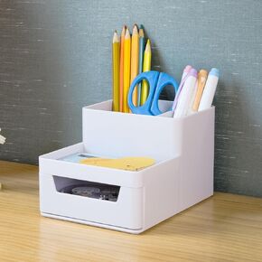 Small Desk Organizer,Pencil Pen Holder,Office Desktop Accessories With Compartments,Stationery Organizer With Drawer,Art Supply Strorage