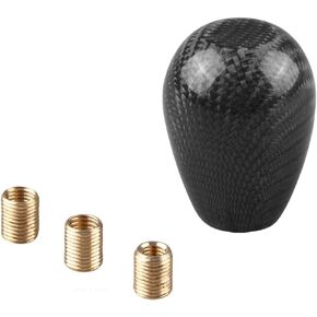 RYANSTAR Carbon Fiber Shift Knob with Adapters, Black Oval Ball Stick Shifter Knobs Compatible with Infiniti Lexus Mazda Mitsubishi Nissan etc（Smooth Surface）