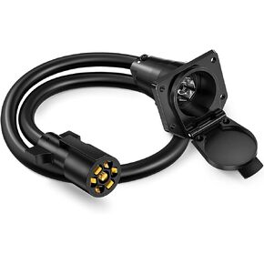 MICTUNING 7 Way Trailer Plug Socket Extension Cable - 7 Blade Trailer Wiring Connector Cord Wire 3ft 10-14 AWG