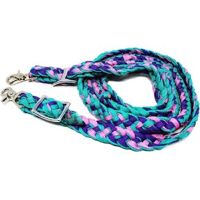 Roping Knotted Western Barrel Reins Nylon Braided Pink Turquoise 60770