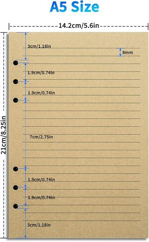 A5 Lined Vintage Refillable Paper, Retro A5 Binder Refills Paper for 6-Ring Binders Planner Traveller Journal Notebook Dairy, 8mm Ruled Filler Paper, 80 Sheets 160 Pages, Lined in Kuwait