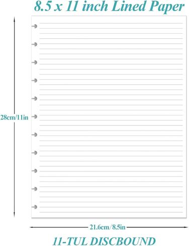 A4 TUL Discbound Lined Refill Paper, 11 Disc Hole Punched Ruled Filler Paper, 100Sheets / 200Pages Loose-Leaf Paper, 100gsm White Paper, 8.5'' x 11'' in Kuwait