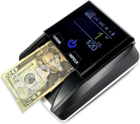 K605 Counterfeit Bill Detector for US Dollars, Automatic 4 Ways Feeding, Checks for UV(Ultraviolet), MG(Magnetic), IR(Infrared), Paper Quality and Size, Verifies Currency Denomination in Saudi Arabia