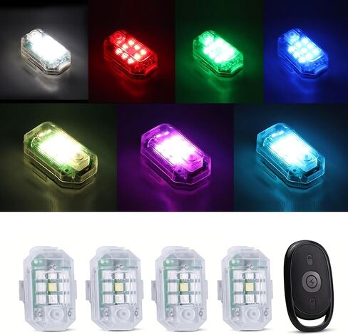 Hiseanllo 4 Pcs Wireless Strobe Lights with Remote Control, 7 Colors USB Rechargeable High Brightness Flashing Lights Anti-Collision Lights for Car Motorcycle Bike Aircraft Truck in Saudi Arabia