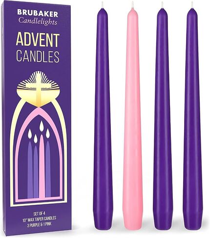 4 قطع من شموع Advent باللونين الأرجواني والوردي - شموع مستدقة مقاس 10 بوصة لعيد الميلاد والكنيسة والاحتفالات - غير معطرة ولا تقطر - صنع في أوروبا in Saudi Arabia