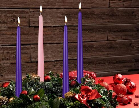 4 قطع من شموع Advent باللونين الأرجواني والوردي - شموع مستدقة مقاس 10 بوصة لعيد الميلاد والكنيسة والاحتفالات - غير معطرة ولا تقطر - صنع في أوروبا in Saudi Arabia