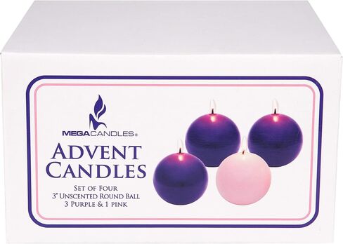 Mega Candles 4 pcs Unscented Christmas Advent Round Ball Candle, Hand Poured Premium Wax Candles 3 Inch Diameter, Holidays, Church, Decorations, Devotional, Celebration, Party & More in Saudi Arabia