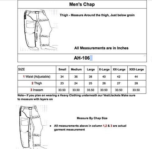 A&H Apparel Mens Cowhide Premium Leather Elastic Fit Chaps in Kuwait