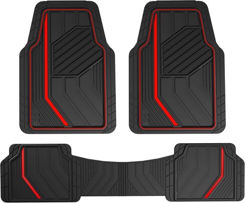 Dickies 3-Piece Floor Automotive Mats, Heavy-Duty Rubber Liners, All-Weather Auto Protection, Anti-Slip Design, All-Season Trim-to-Fit Custom, for Vehicles, Cars, Trucks, SUVs (Black/Red) in Saudi Arabia