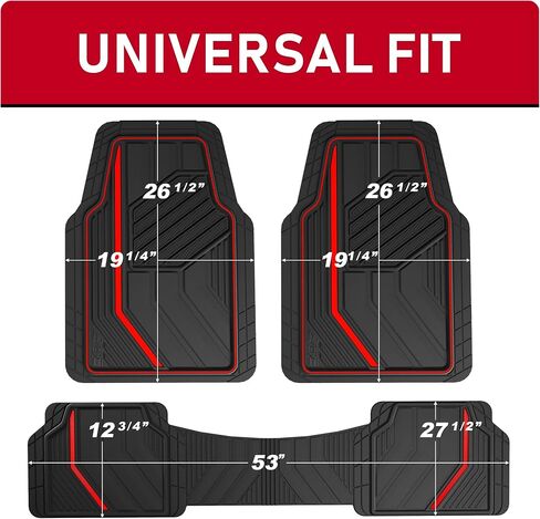 Dickies 3-Piece Floor Automotive Mats, Heavy-Duty Rubber Liners, All-Weather Auto Protection, Anti-Slip Design, All-Season Trim-to-Fit Custom, for Vehicles, Cars, Trucks, SUVs (Black/Red) in Saudi Arabia