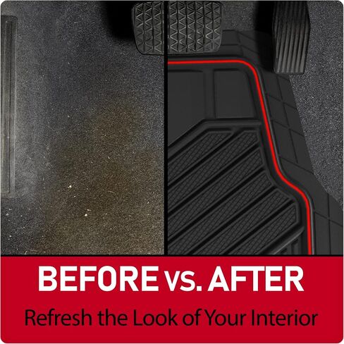Dickies 3-Piece Floor Automotive Mats, Heavy-Duty Rubber Liners, All-Weather Auto Protection, Anti-Slip Design, All-Season Trim-to-Fit Custom, for Vehicles, Cars, Trucks, SUVs (Black/Red) in Saudi Arabia