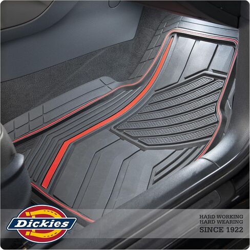 Dickies 3-Piece Floor Automotive Mats, Heavy-Duty Rubber Liners, All-Weather Auto Protection, Anti-Slip Design, All-Season Trim-to-Fit Custom, for Vehicles, Cars, Trucks, SUVs (Black/Red) in Saudi Arabia