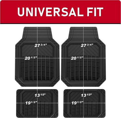 Dickies 3-Piece Floor Automotive Mats, Heavy-Duty Rubber Liners, All-Weather Auto Protection, Anti-Slip Design, All-Season Trim-to-Fit Custom, for Vehicles, Cars, Trucks, SUVs (Black/Red) in Saudi Arabia