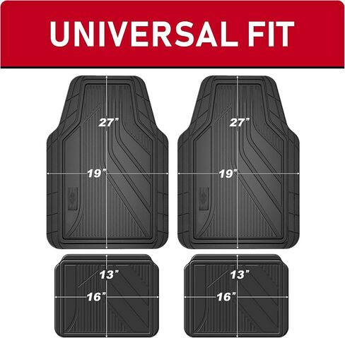 Dickies 3-Piece Floor Automotive Mats, Heavy-Duty Rubber Liners, All-Weather Auto Protection, Anti-Slip Design, All-Season Trim-to-Fit Custom, for Vehicles, Cars, Trucks, SUVs (Black/Red) in Saudi Arabia