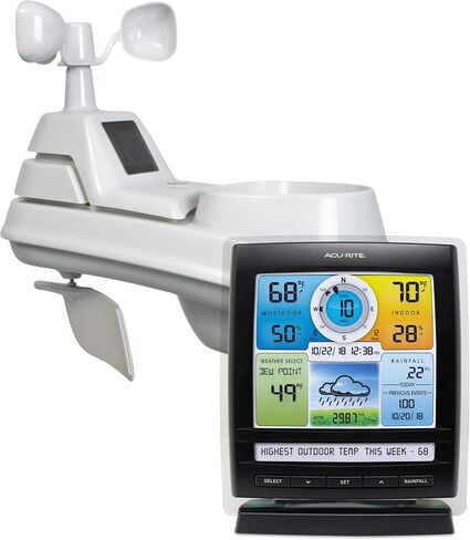 محطة طقس لاسلكية AcuRite Iris (5 في 1) داخلية وخارجية لدرجات الحرارة والرطوبة الداخلية والخارجية، وسرعة الرياح واتجاهها، وهطول الأمطار مع شاشة رقمية (01512M) in Saudi Arabia
