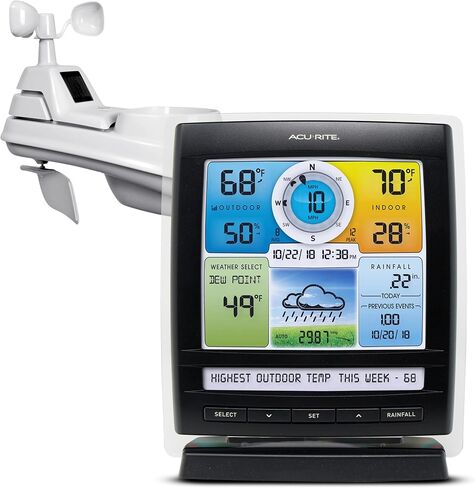 محطة طقس لاسلكية AcuRite Iris (5 في 1) داخلية وخارجية لدرجات الحرارة والرطوبة الداخلية والخارجية، وسرعة الرياح واتجاهها، وهطول الأمطار مع شاشة رقمية (01512M) in Saudi Arabia