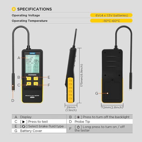 Brake Fluid Tester, Automotive Brake Fluid Content Detector, Vehicle Brake Diagnostic Testing Tool, Brake Fluid Liquid Tester Oil Moisture Tester Analyzer Meter for DOT3 DOT4 DOT5.1 in Saudi Arabia
