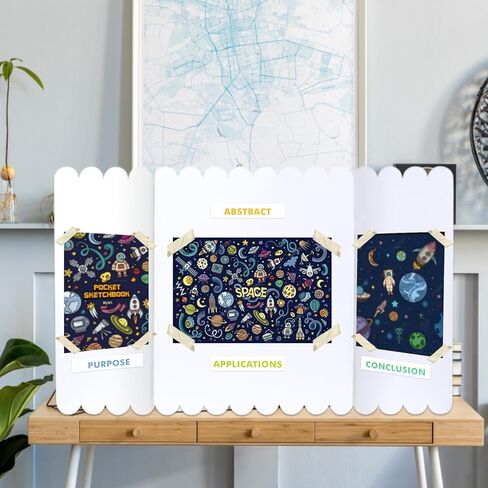 4 قطع من لوحة الملصقات ثلاثية الطي، لوحة عرض ثلاثية الطي للمدرسة، مشروع ممتع، لوحة ملصقات بيضاء قابلة للطي مع 80 قطعة من عناوين مشروع المعرض العلمي (24 × 15 بوصة) in Kuwait