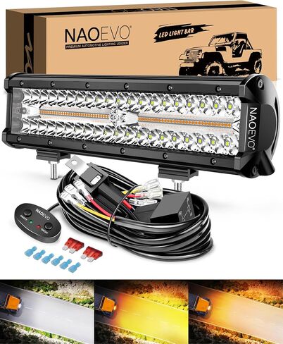 شريط إضاءة LED 12 بوصة من NAOEVO، 300 وات 30000 لومن LED للطرق الوعرة/القيادة/مصابيح الضباب مع مجموعة أدوات أسلاك، مصابيح عمل LED لشاحنة UTV ATV وعربة الجولف وقارب الجيب، قطعة واحدة (أبيض) in Kuwait