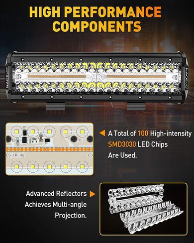 شريط إضاءة LED 12 بوصة من NAOEVO، 300 وات 30000 لومن LED للطرق الوعرة/القيادة/مصابيح الضباب مع مجموعة أدوات أسلاك، مصابيح عمل LED لشاحنة UTV ATV وعربة الجولف وقارب الجيب، قطعة واحدة (أبيض) in Kuwait