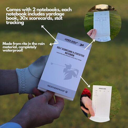 (2 Pack) Waterproof Golf Yardage Book with Golf scorecard Book 30 Rounds per Golf Notepad Golf Journal, Golf Log Book, Golf Notebook, Golf Yardage Book Cover Golf Score Book Golf Notebook Back Pocket in Kuwait