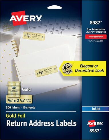 Avery Printable Return Address Labels, 0.75" x 2.25", Gold Foil, 300 Blank Mailing Labels (08987) in Saudi Arabia