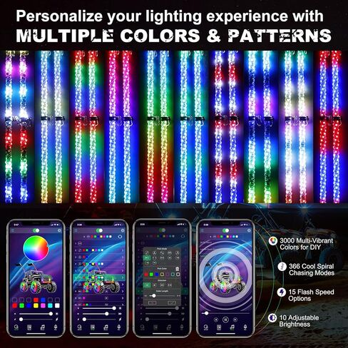 AUTOOMMO 2 PCS 3FT LED Whip Lights - 3X إضاءة سوط UTV احترافية أكثر سطوعًا، مع 6 أعلام للطرق الوعرة، تطبيق وجهاز تحكم عن بعد، 366 وضعًا لمطاردة سوط هوائي مضاء لـ UTV ATV RZR SXS Can-Am in Kuwait