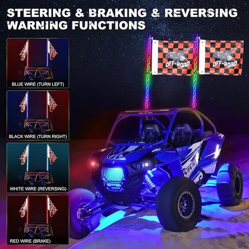 AUTOOMMO 2 PCS 3FT LED Whip Lights - 3X إضاءة سوط UTV احترافية أكثر سطوعًا، مع 6 أعلام للطرق الوعرة، تطبيق وجهاز تحكم عن بعد، 366 وضعًا لمطاردة سوط هوائي مضاء لـ UTV ATV RZR SXS Can-Am in Kuwait