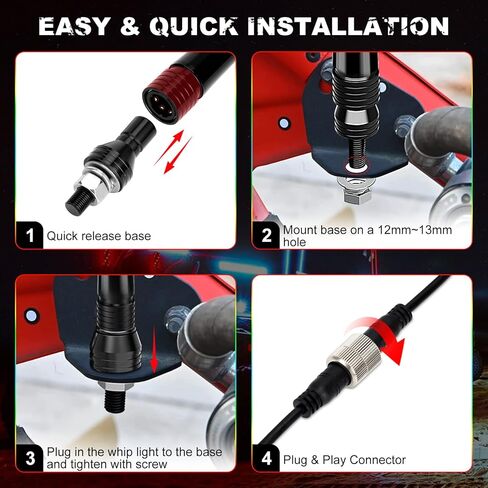 AUTOOMMO 2 PCS 3FT LED Whip Lights - 3X إضاءة سوط UTV احترافية أكثر سطوعًا، مع 6 أعلام للطرق الوعرة، تطبيق وجهاز تحكم عن بعد، 366 وضعًا لمطاردة سوط هوائي مضاء لـ UTV ATV RZR SXS Can-Am in Kuwait