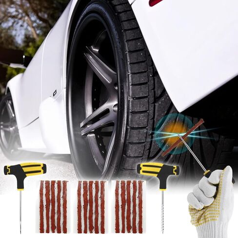 طقم إصلاح إطارات السيارات 53 قطعة مع 13 في 1 كماشة متعددة الأدوات للسيارة والشاحنات وRV وسيارات الدفع الرباعي وATV والدراجات النارية والجرارات والمقطورة وأداة توصيل ثقب الإطارات المسطحة بدون أنبوب، مسمار مطاطي من فيلم فراغ in Kuwait