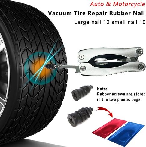 طقم إصلاح إطارات السيارات 53 قطعة مع 13 في 1 كماشة متعددة الأدوات للسيارة والشاحنات وRV وسيارات الدفع الرباعي وATV والدراجات النارية والجرارات والمقطورة وأداة توصيل ثقب الإطارات المسطحة بدون أنبوب، مسمار مطاطي من فيلم فراغ in Kuwait