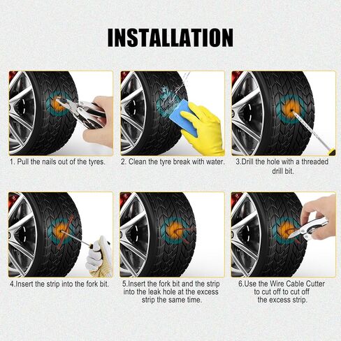طقم إصلاح إطارات السيارات 53 قطعة مع 13 في 1 كماشة متعددة الأدوات للسيارة والشاحنات وRV وسيارات الدفع الرباعي وATV والدراجات النارية والجرارات والمقطورة وأداة توصيل ثقب الإطارات المسطحة بدون أنبوب، مسمار مطاطي من فيلم فراغ in Kuwait