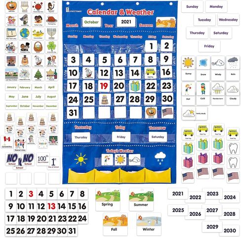 Calendar and Weather Pocket Chart for Kids Learning from Home and School, Homeschooling or Classroom for Teachers, Essential for Helping Young Students - Learn Tower in Saudi Arabia