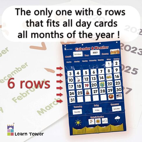 Calendar and Weather Pocket Chart for Kids Learning from Home and School, Homeschooling or Classroom for Teachers, Essential for Helping Young Students - Learn Tower in Saudi Arabia