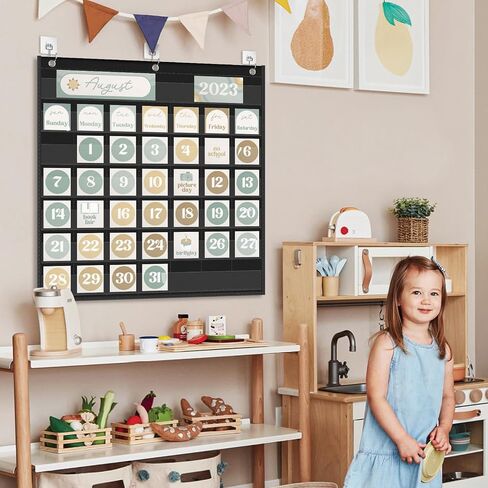EAMAY Classroom Monthly Calendar Pocket Chart for 2.75 * 2.75 Cards,Homeschool Supplies and Classroom Must Haves! Only Chart(Blue) in Saudi Arabia