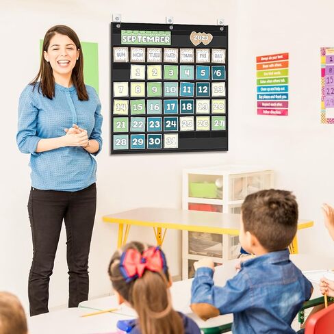 EAMAY Classroom Monthly Calendar Pocket Chart for 2.75 * 2.75 Cards,Homeschool Supplies and Classroom Must Haves! Only Chart(Blue) in Saudi Arabia