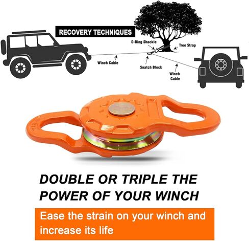 YUUCOO Snatch Block، 50,000 رطل (25T) الحد الأدنى من قوة الكسر، 25,000 رطل (12.5T) حد حمل العمل، للحبال الاصطناعية وخطوط ونش الكابلات الفولاذية، للجرار والشاحنات وATV وUTV in Kuwait