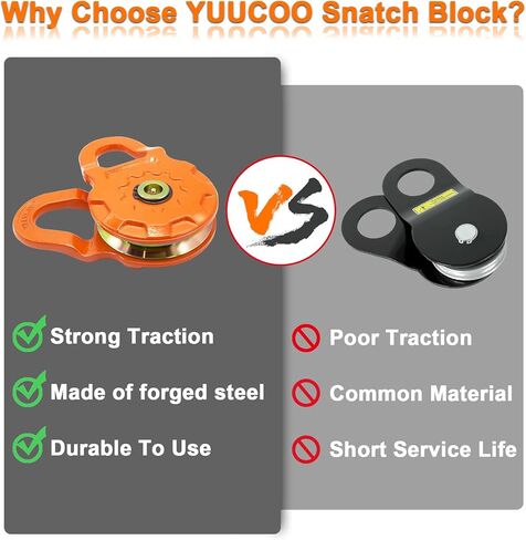 YUUCOO Snatch Block، 50,000 رطل (25T) الحد الأدنى من قوة الكسر، 25,000 رطل (12.5T) حد حمل العمل، للحبال الاصطناعية وخطوط ونش الكابلات الفولاذية، للجرار والشاحنات وATV وUTV in Kuwait