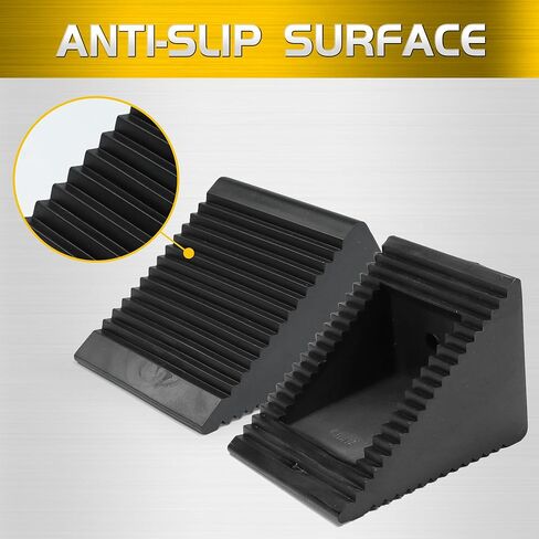 حواجز العجلات مع الحبال، إسفين عجلة مطاطي عالي التحمل للسيارة، مقطورة سفر، RV - 4.8 بوصة × 3 بوصة × 3 بوصة - عبوتان، أسود in Kuwait