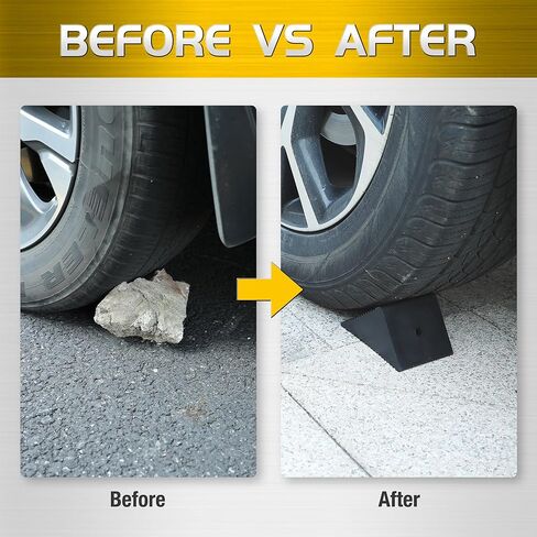 حواجز العجلات مع الحبال، إسفين عجلة مطاطي عالي التحمل للسيارة، مقطورة سفر، RV - 4.8 بوصة × 3 بوصة × 3 بوصة - عبوتان، أسود in Kuwait