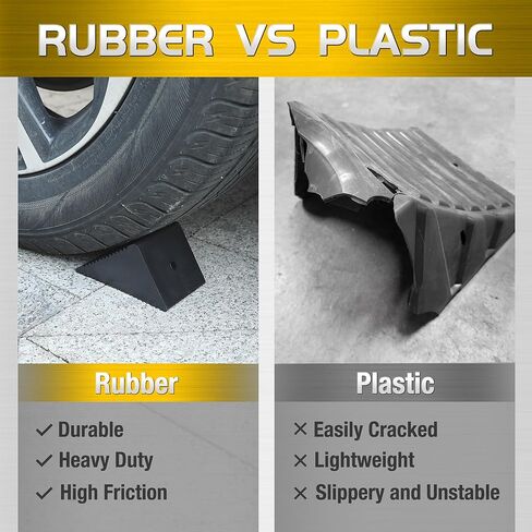 حواجز العجلات مع الحبال، إسفين عجلة مطاطي عالي التحمل للسيارة، مقطورة سفر، RV - 4.8 بوصة × 3 بوصة × 3 بوصة - عبوتان، أسود in Kuwait