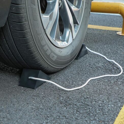 حواجز العجلات مع الحبال، إسفين عجلة مطاطي عالي التحمل للسيارة، مقطورة سفر، RV - 4.8 بوصة × 3 بوصة × 3 بوصة - عبوتان، أسود in Kuwait